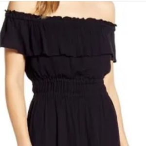 Tommy Bahama black, crinkle gauze off the shoulder dress.